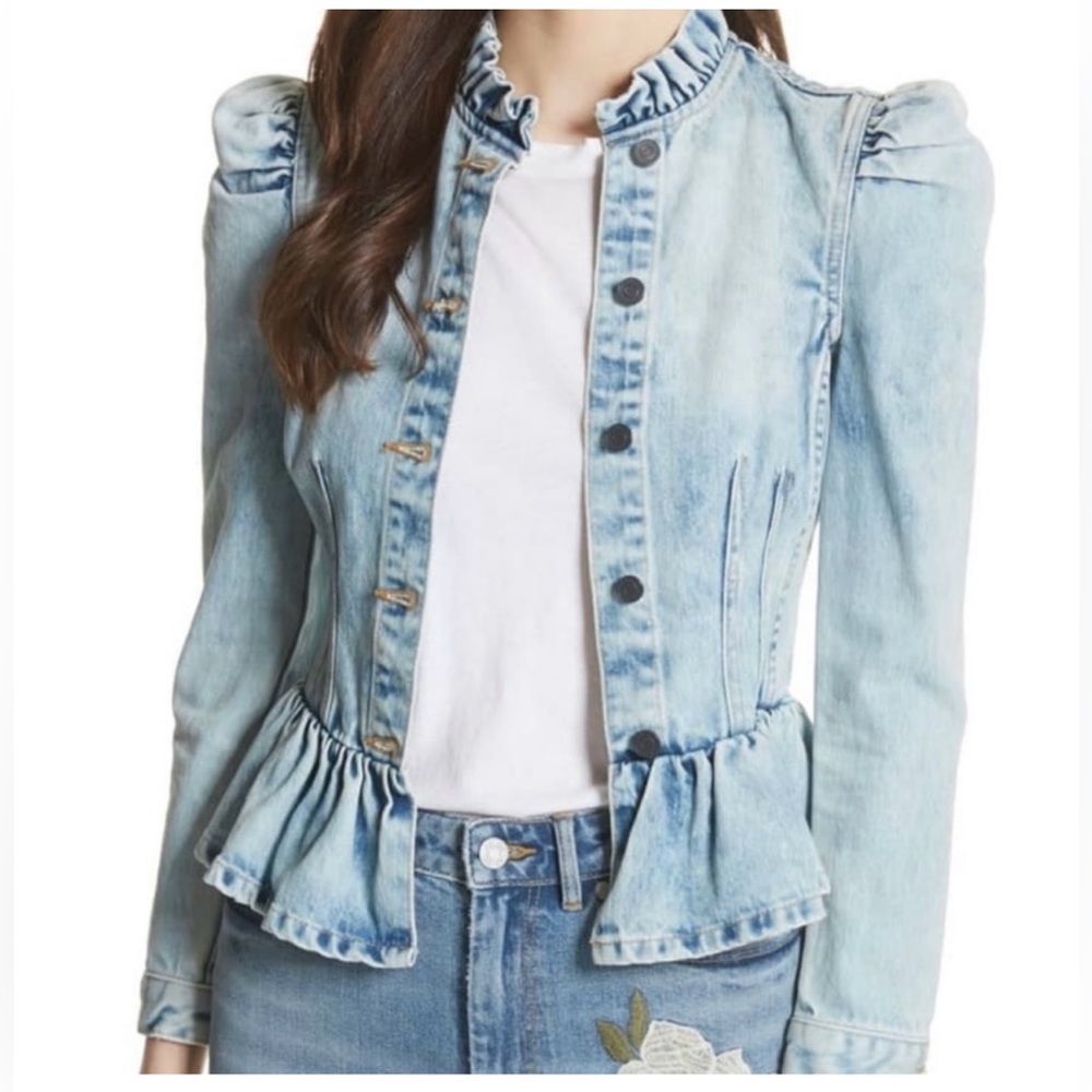 Rebecca Taylor Blue Peplum Denim Jacket with Ruffle
